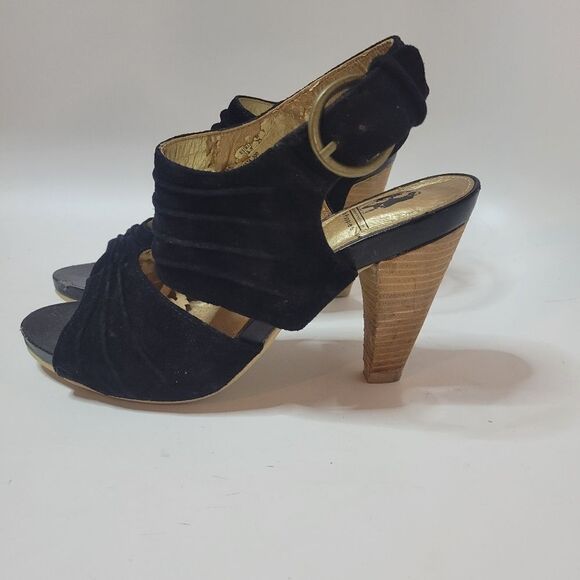Hush Puppies Black Suede Leather Heeled Sandals - Picture 7 of 15